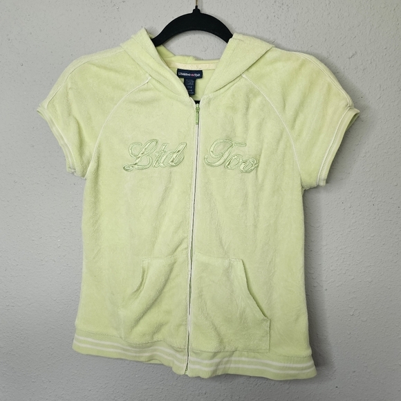 Limited‎ Too Green Hoody Short Sleeve Jacket Y2K Terry Spellout Girls XL / 16 - Picture 1 of 6